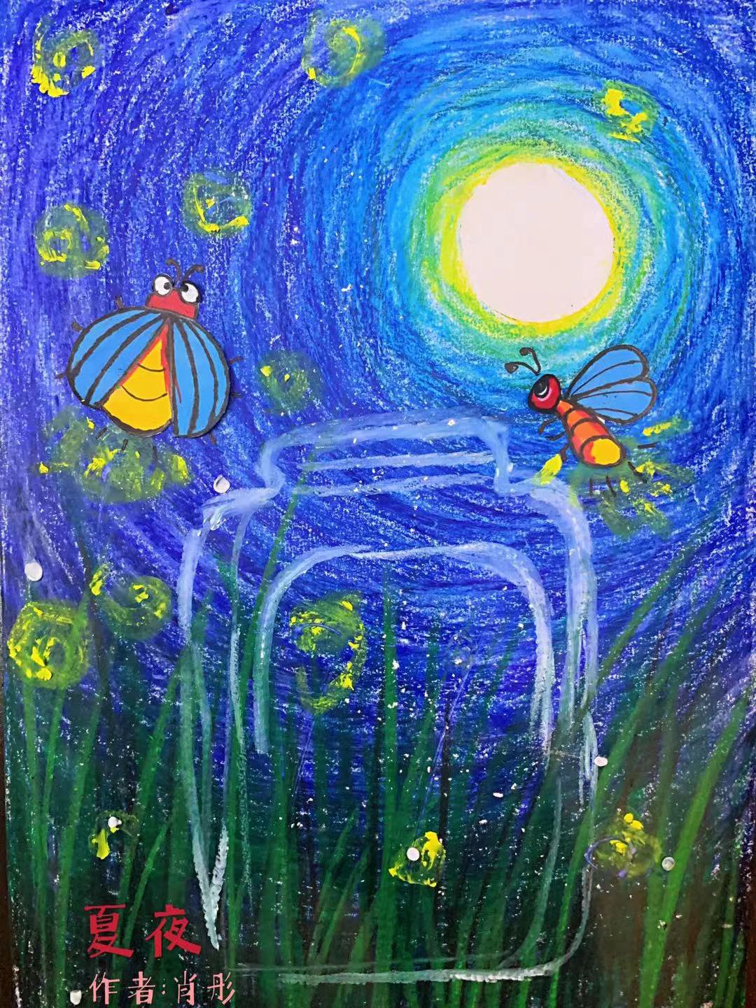 萤火虫儿童画作品图片